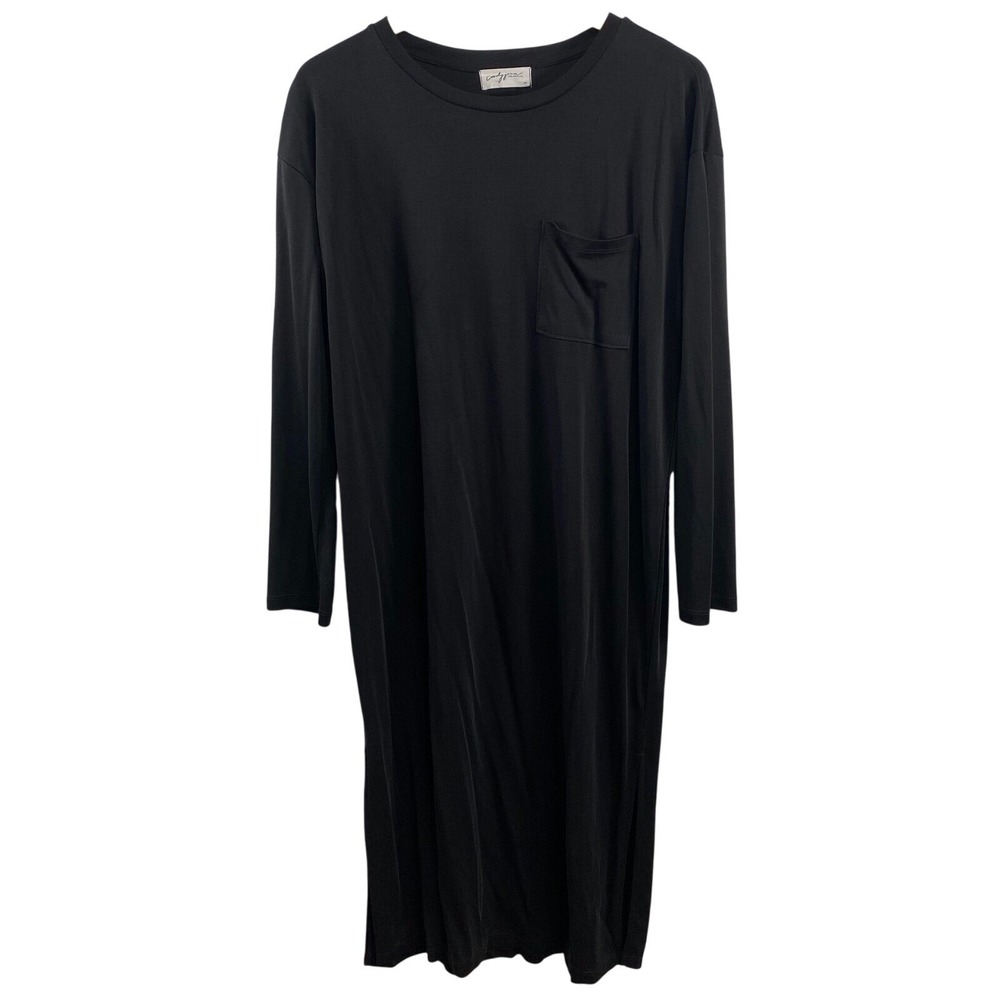 Carly Jean Womens‎ Long Sleeve Tshirt Dress sz M Black Midi Pocket Minimalist